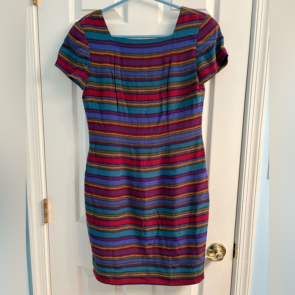 Adrianna Papell Striped Multicolor Women's Silk Dress in size 8